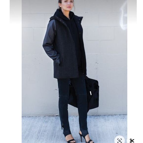 Emerson Fry Hooded Wool Blend Parka In Black Charcoal Size 6 - Picture 3 of 13